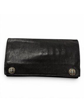 Chrome Hearts Grishi Baby Leather 925 Cross Button Wallet Bifold Black Silver